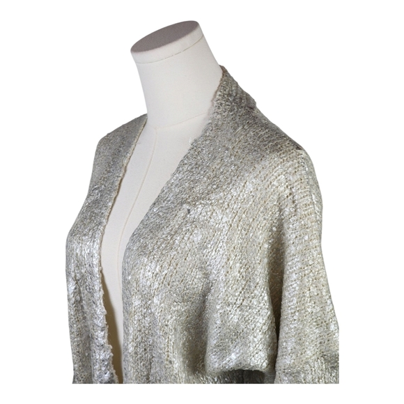 Grifflin Paris Metallic Silver Knit Cardigan S/M Belted Boucle Open Front - Picture 2 of 8